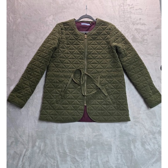 Signature Weekend Jackets & Blazers - Signature Weekend Olive Green Quilted Jacket Women's XL Belted Zip Front Lined